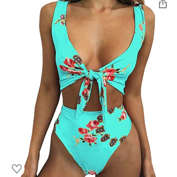 Other - Turquoise 1 piece high waist swimsuit front knot M